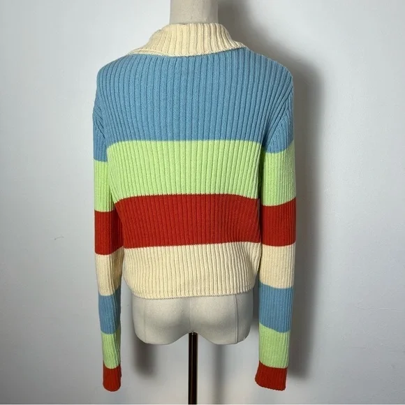 Zara Striped Button Front Knit Cardigan Sweater with Collar - Picture 5 of 8